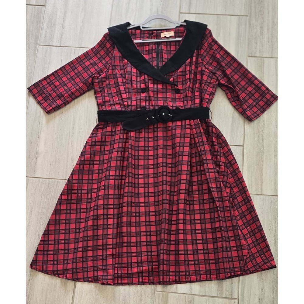 Unique Vintage Plaid Red and Black Woman’s Dress